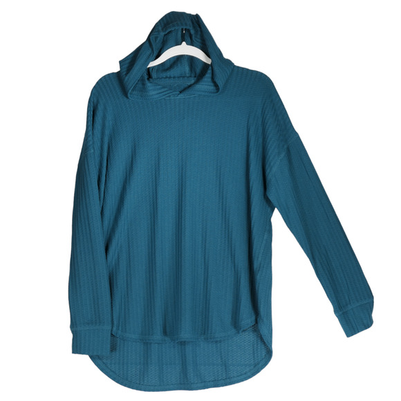 Chaser Thermal Tunic Knit Top Women Large Teal Green Hooded Athleisure Soft - Picture 1 of 7